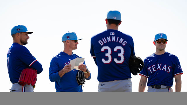 Nathan Eovaldi, left, and Dane Dunning are set to be two of the Texas Rangers' starting pitchers coming out of spring training, along with Andrew Heaney and Jon Gray. Cody Bradford is also a likely candidate to start until Max Scherzer, Tyler Mahle and Jacob deGrom return from surgery recovery in the summer.